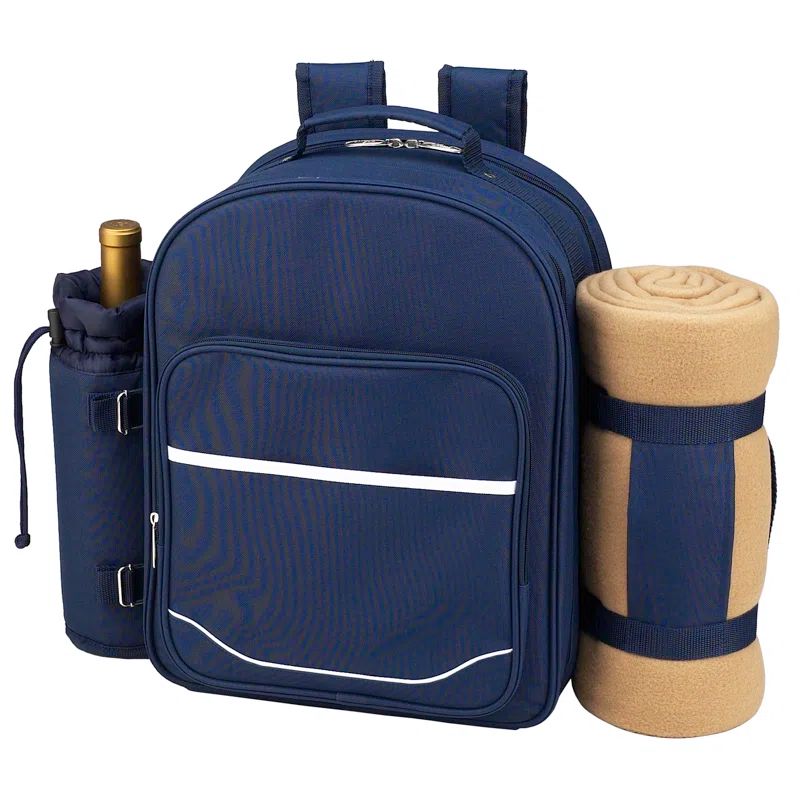 Navy Blue Polycanvas Picnic Backpack with Blanket and Cooler