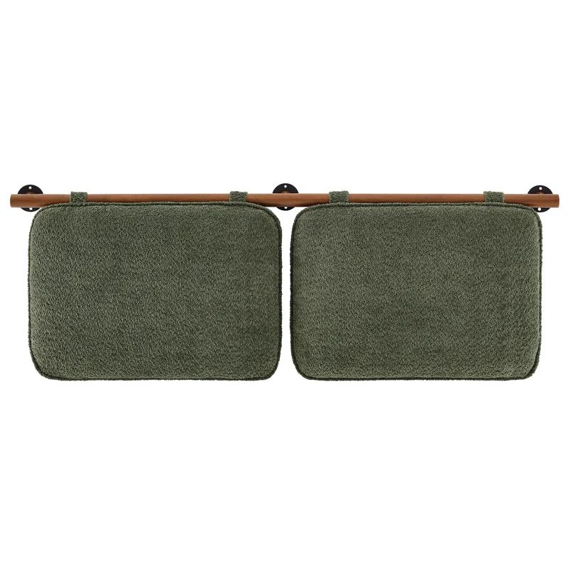 Sage Green Chenille Upholstered Floating Full Headboard with Walnut Bar