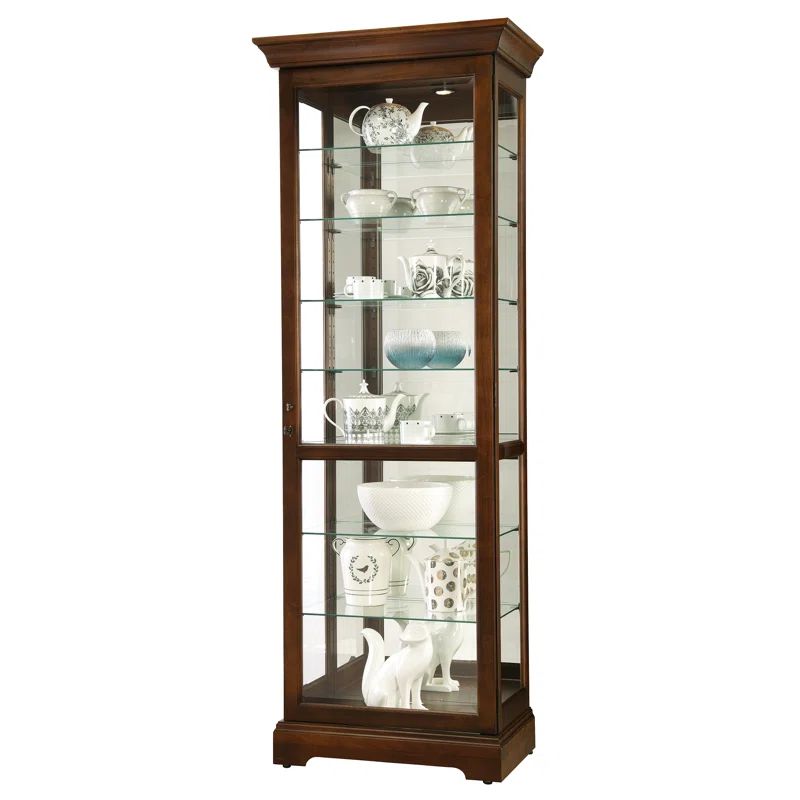 Cherry Bordeaux Lighted Traditional Glass Curio Cabinet