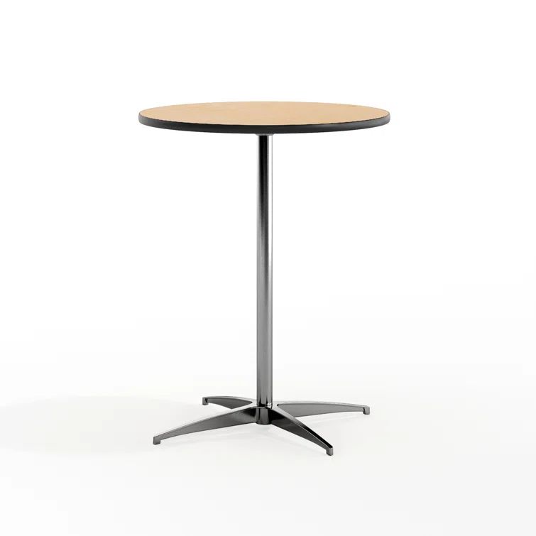 Marrel 24" Round Oak Top Outdoor Cocktail Table with Chrome Base