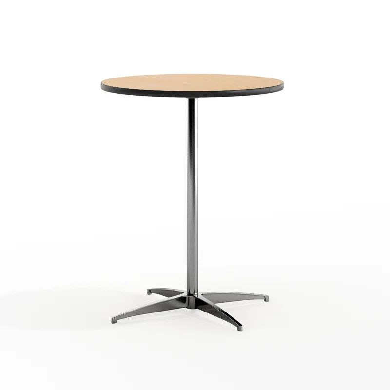 Marrel 24" Round Oak Top Outdoor Cocktail Table with Chrome Base