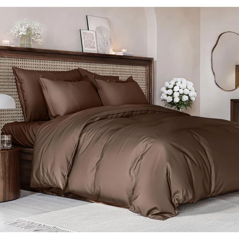 Luxury Brown Full Size Microfiber Duvet Cover Set with Pillow Shams