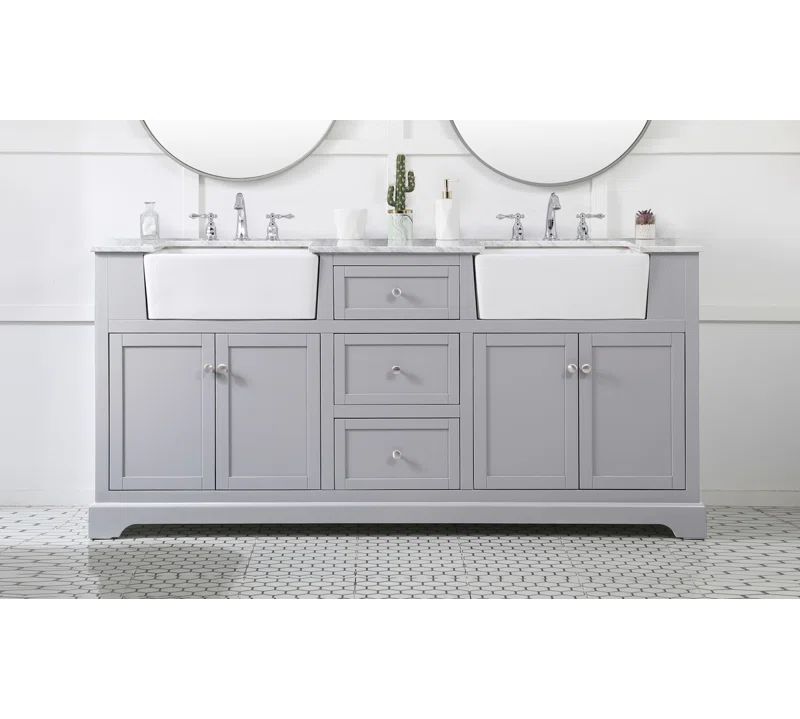Grey Double Freestanding Bathroom Vanity with Marble Countertop