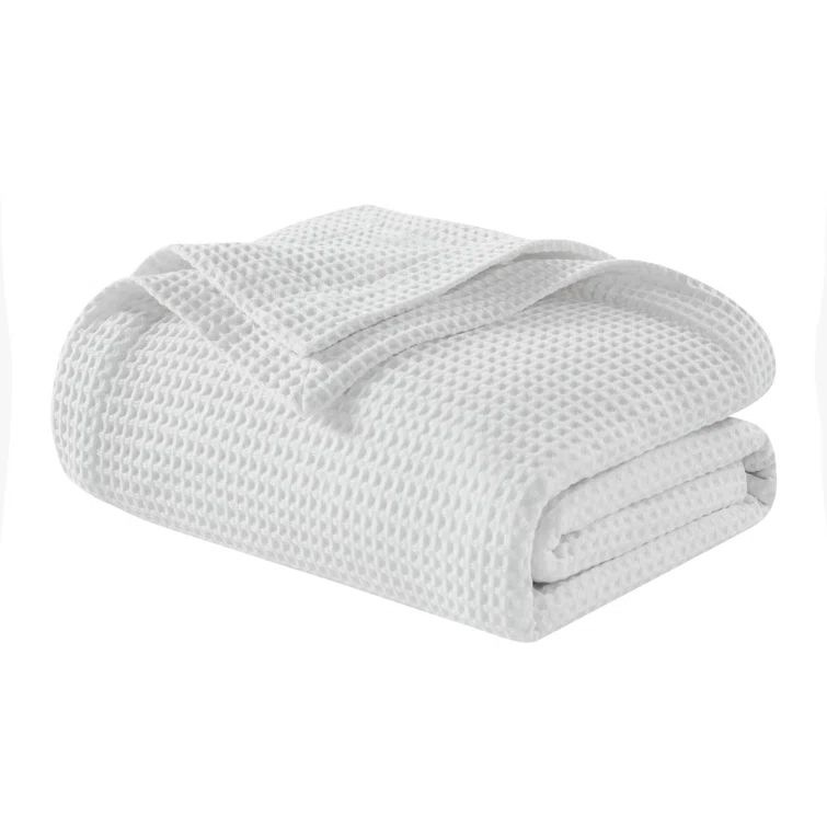 Full White Cotton Waffle Weave Lightweight Blanket