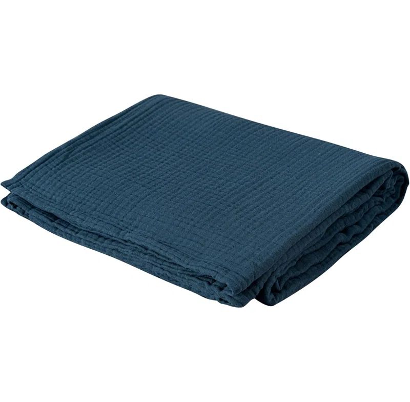 Blue Cotton Reversible Throw Blanket for All Seasons