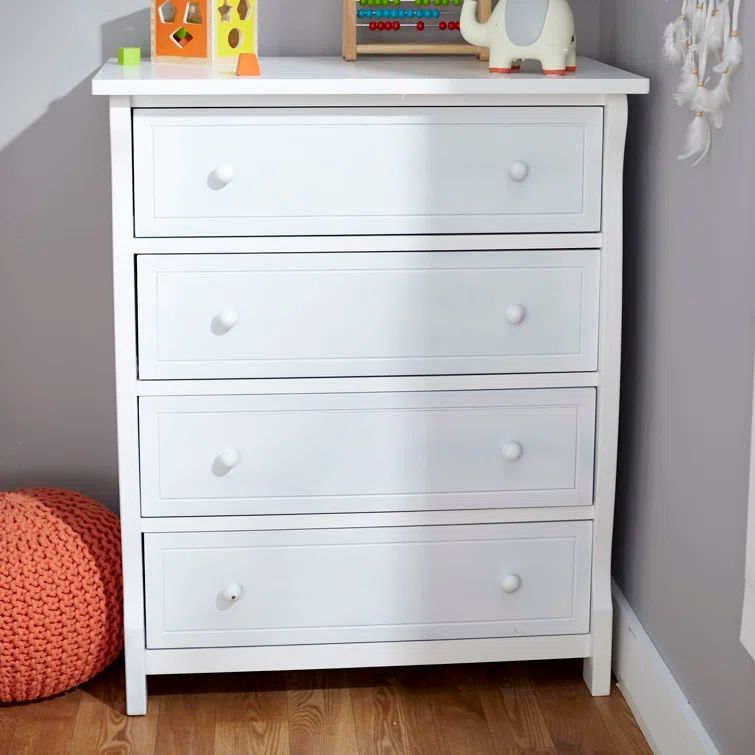White Solid Wood Nursery Double Dresser with Four Drawers