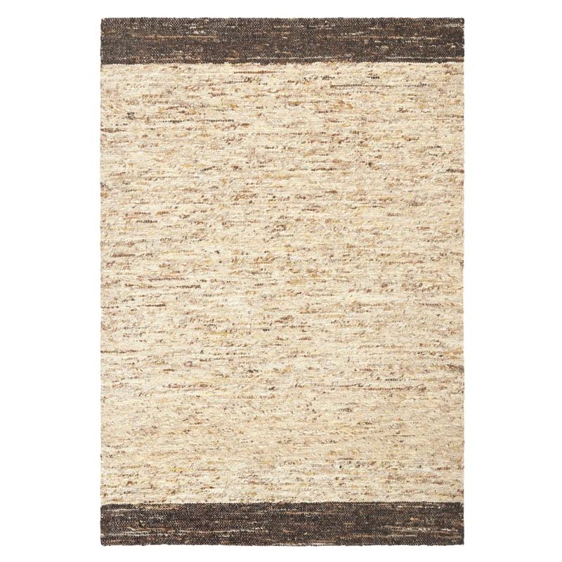 Beige and Dark Brown Wool Handcrafted 8' x 10' Area Rug