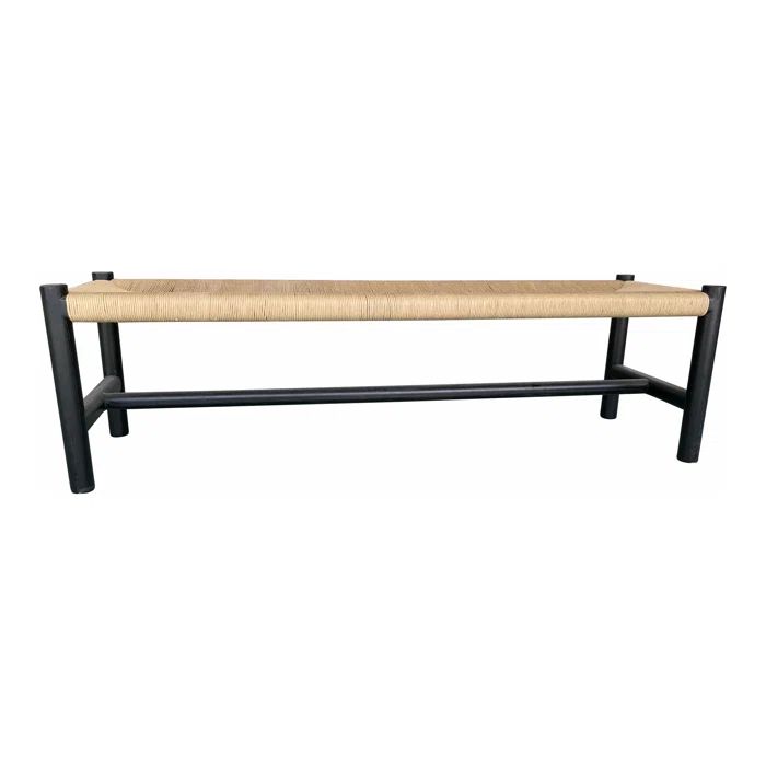 Black Elm Wood Bench with Woven Rope Seat