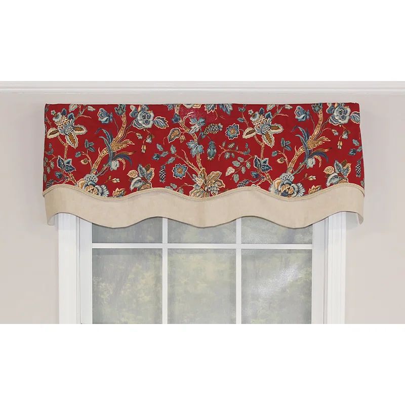 Gianna Glory Red Floral Cotton Scalloped Window Valance