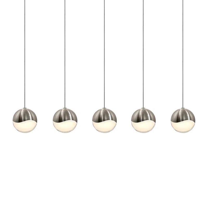 Satin Nickel Grapes 5-Light LED Island Pendant, 37.75" Width