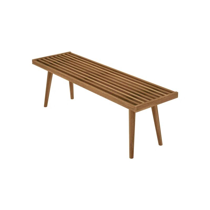 Pecan Mid-Century Modern Wooden Entryway Bench 56"