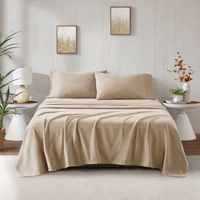 Khaki Twin XL Microfiber Fleece Sheet Set