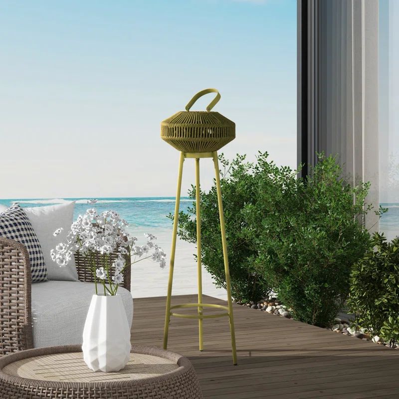 Heathered Green Olefin Round USB Rechargeable LED Outdoor Lantern Set