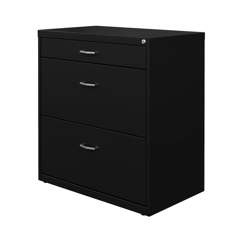 Black Steel 3-Drawer Lockable Lateral Filing Cabinet