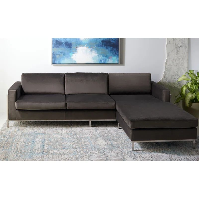 Camila Dark Gray Velvet Sectional Sofa with Down Fill