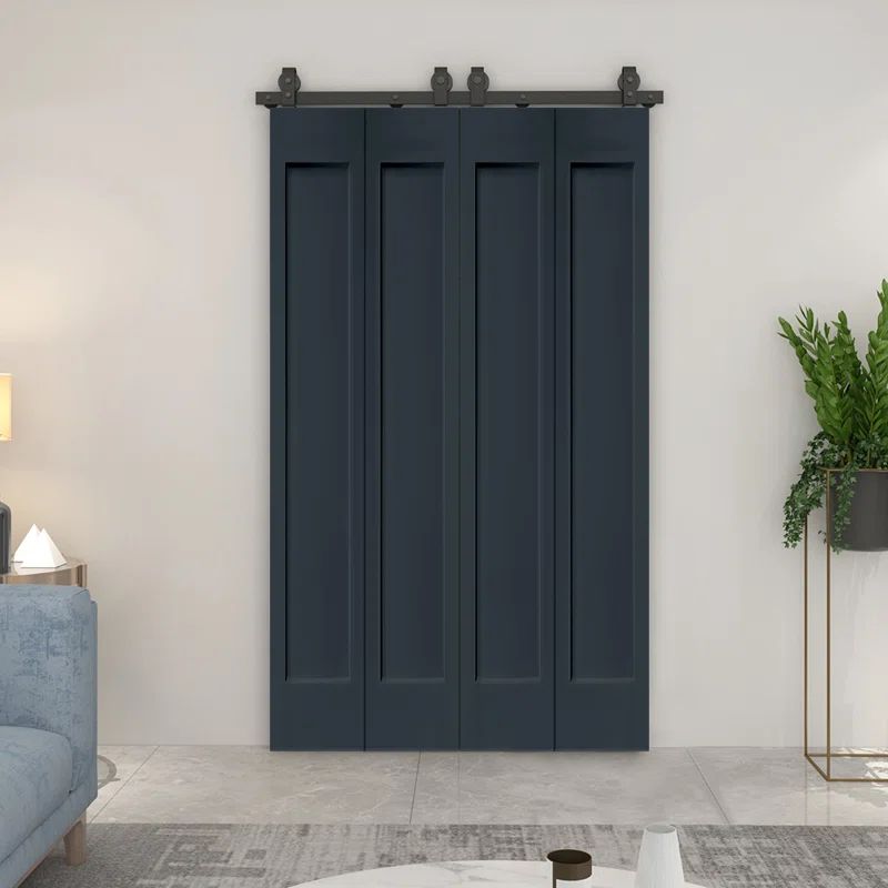 Charcoal Gray MDF Double Bi-Fold Barn Door with Black Hardware