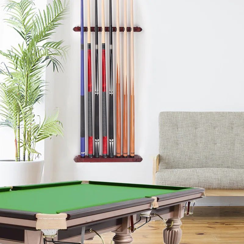 Mahogany 2-Piece Wall Mounted Pool Cue Rack for 8 Sticks