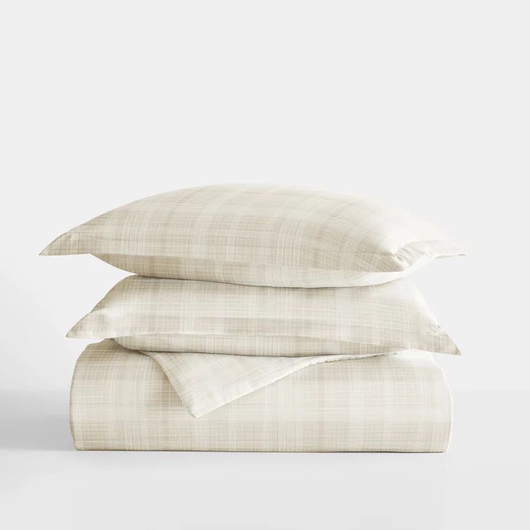 Beige Plaid Double Brushed Microfiber King Duvet Cover Set