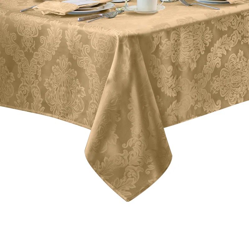 Gold Jacquard Damask Polyester Tablecloth 60" x 102"