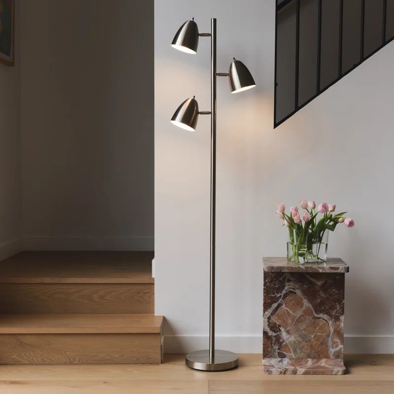 Jacob Adjustable 3-Light Nickel Floor Lamp with Google Assistant