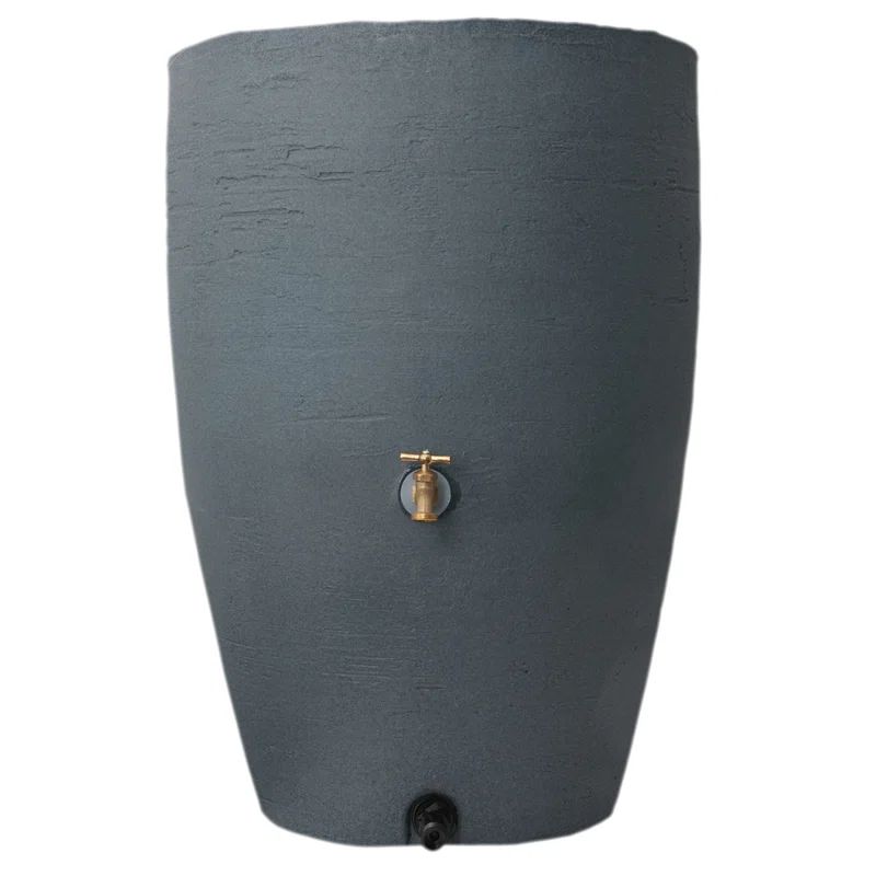 Athena 50 Gallon Charcoal Plastic Rain Barrel with Brass Spigot