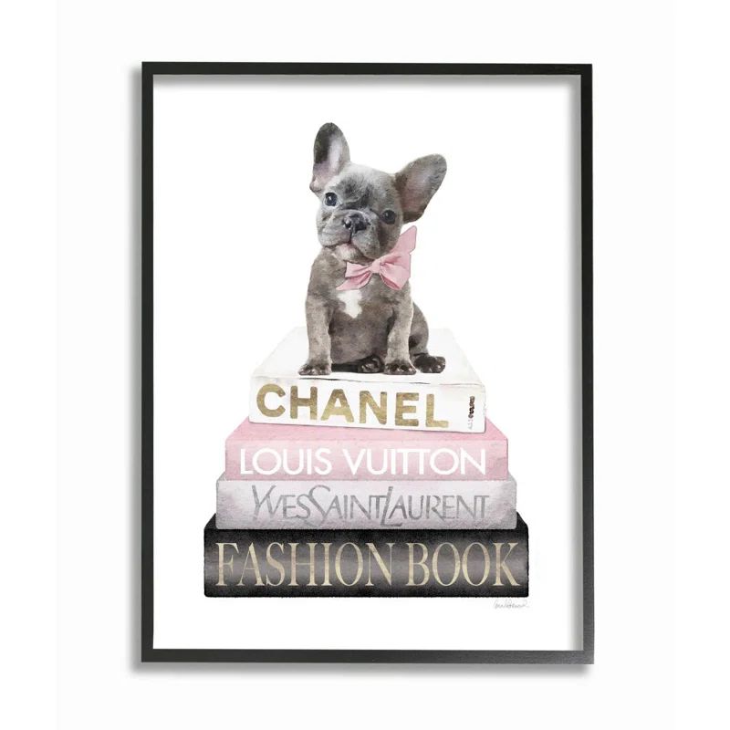 Ebony Framed French Bulldog on Fashion Books Canvas Print