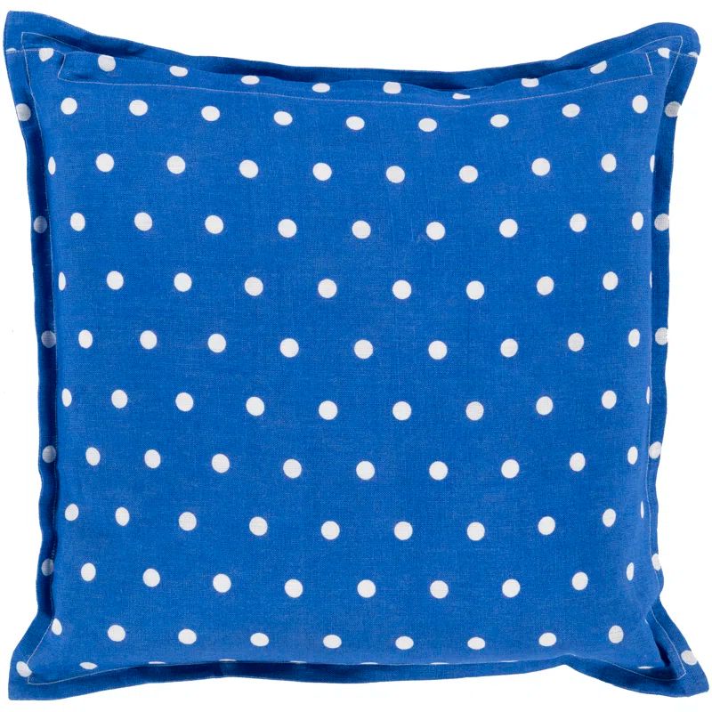 Cobalt Blue Polka Dot Linen Square Throw Pillow
