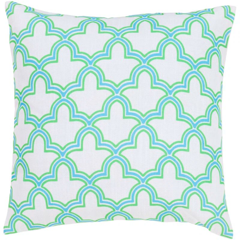 22" White and Neon Lime Ikat Cotton Nursery Pillow