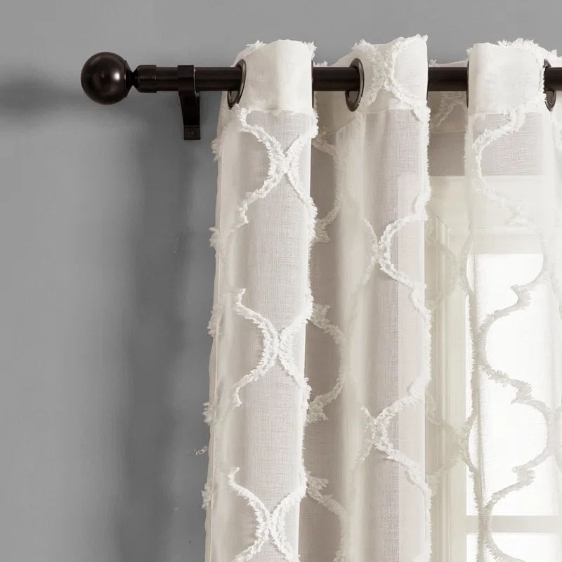 Beige Chenille Trellis Sheer Grommet Curtain Panels, 84" x 38"