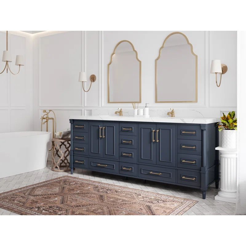 Hale Navy Blue Double Freestanding Vanity with Quartz Top