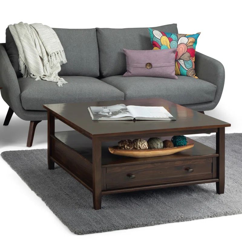 Warm Shaker Tobacco Brown Square Coffee Table with Storage
