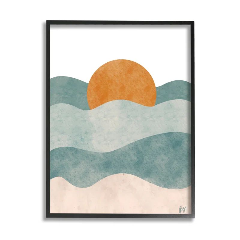 Black Framed Abstract Beach Sunrise Landscape Print, 11 x 14