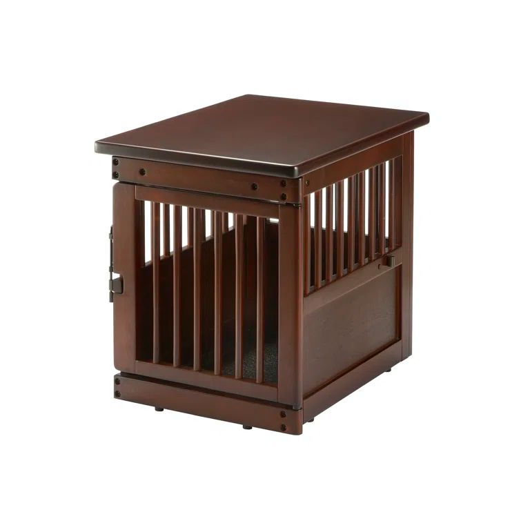 Compact Dark Brown Wooden Pet Crate End Table