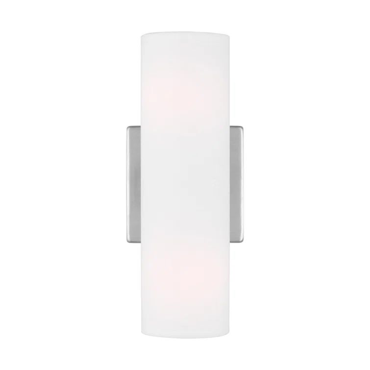 Brushed Steel 2-Light Vanity Sconce with White Linen Shade