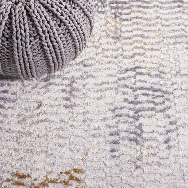 Gray and Beige Hand-Knotted Synthetic 4' x 6' Area Rug