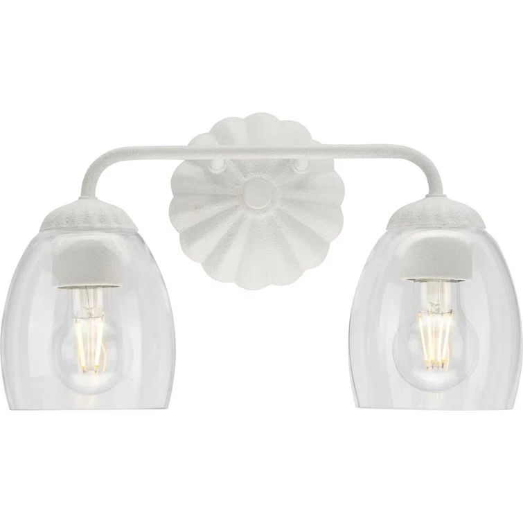White Plaster and Clear Glass 2-Light Vanity Fixture