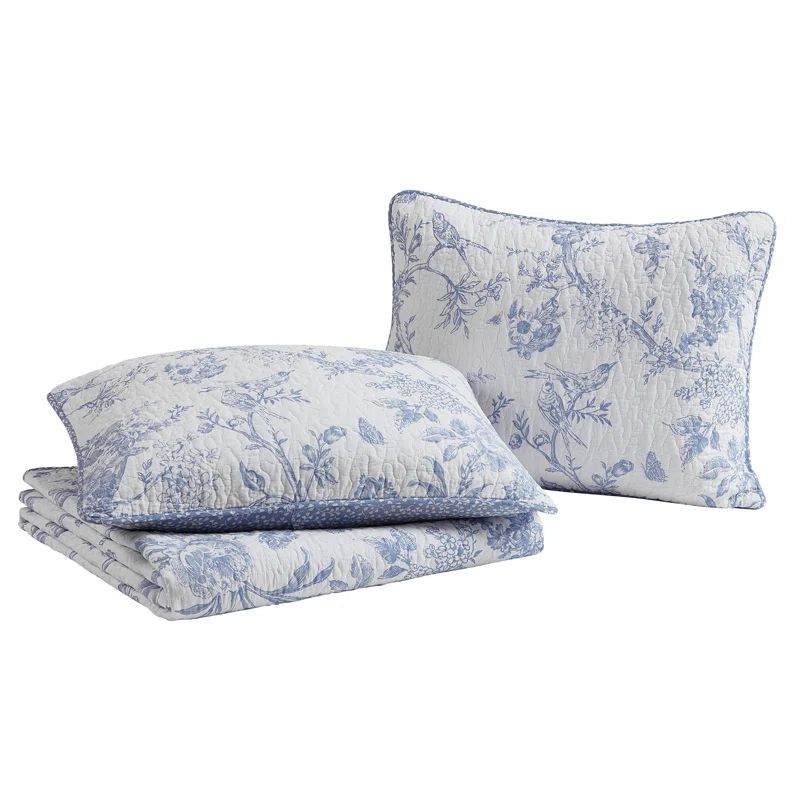 Chantilly Blue Floral Cotton Twin Quilt Set