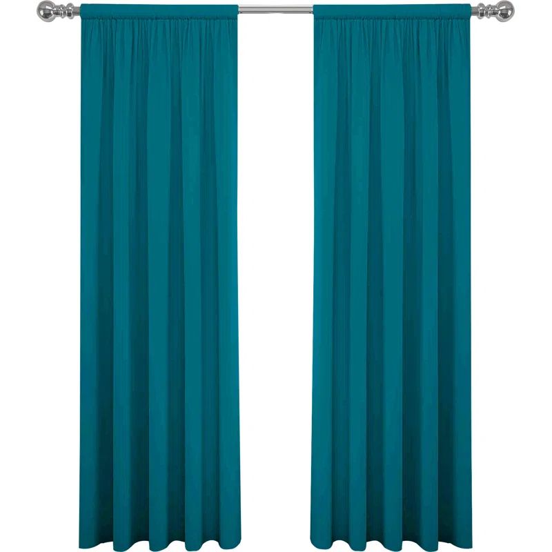 Teal Polyester Light-Filtering Rod Pocket Window Panels, Set of 2