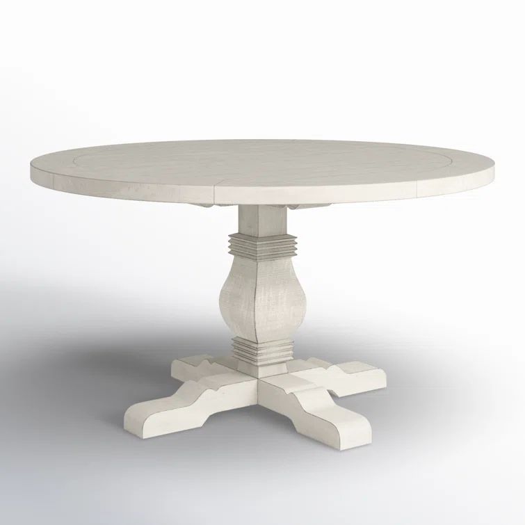 Distressed Ivory Round Pine Pedestal Dining Table