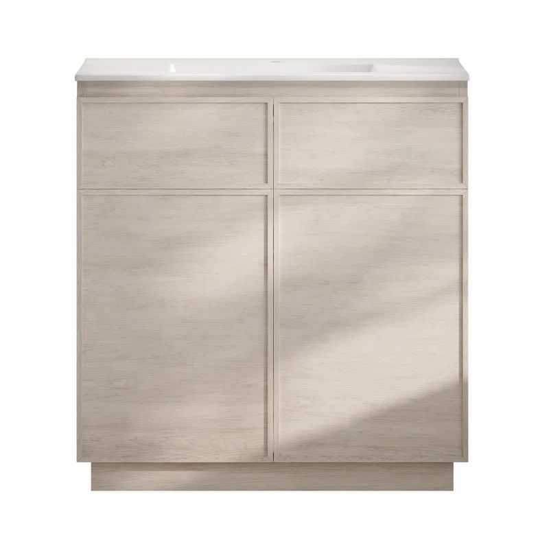 St. Tropez 36" White Oak Freestanding Bathroom Vanity with Glossy White Sink Top