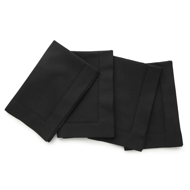Black Cotton Linen Hemstitch Dinner Napkins Set of 4