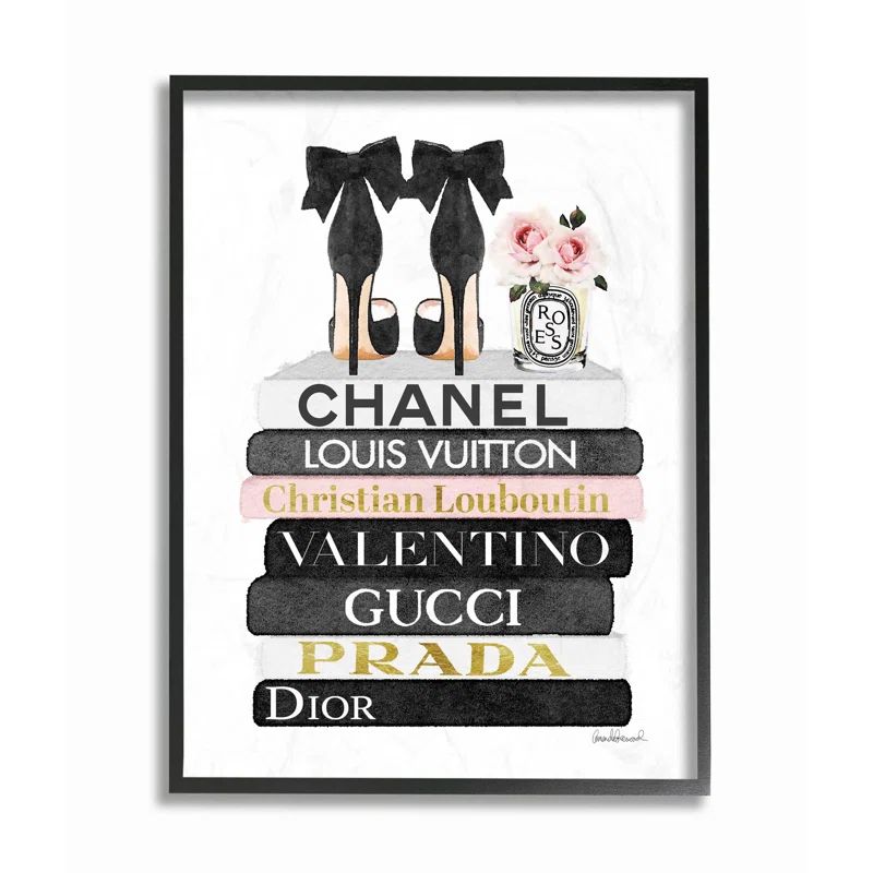 Black Framed Fashion Designer Flower Shoes Canvas Print