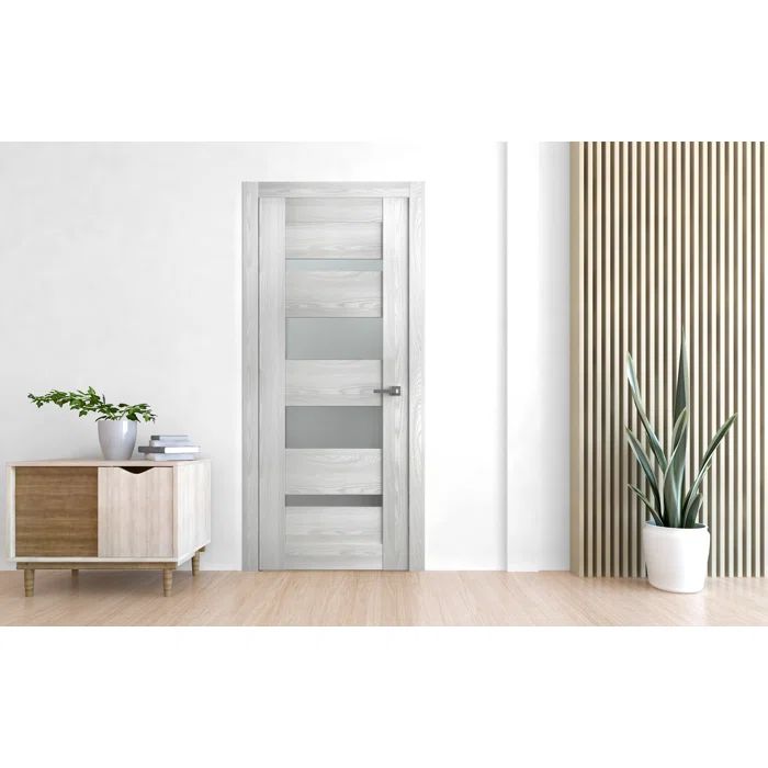 Ash Wood Solid Composite Core Interior Door Slab with Frosted Glass Panels