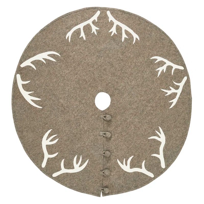 Gray Wool Felt Christmas Tree Skirt with Antler Design