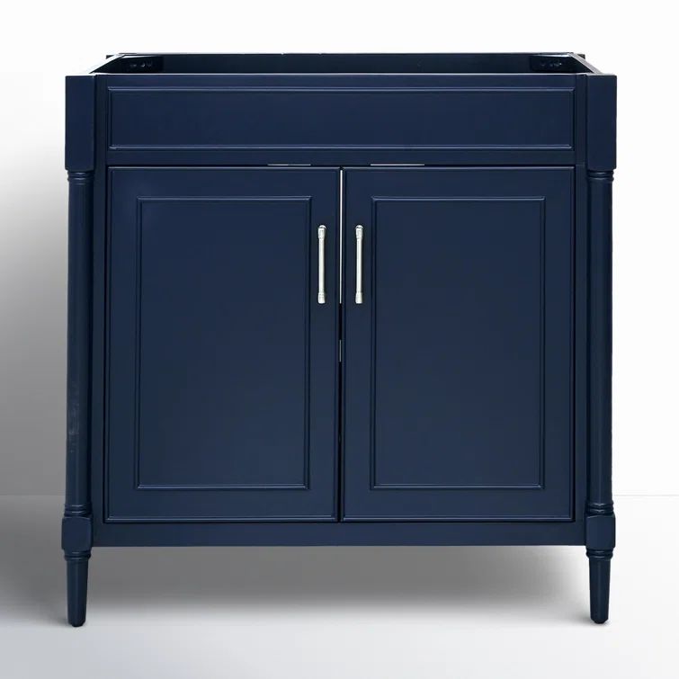 Navy Blue Solid Wood 36-Inch Freestanding Bathroom Vanity