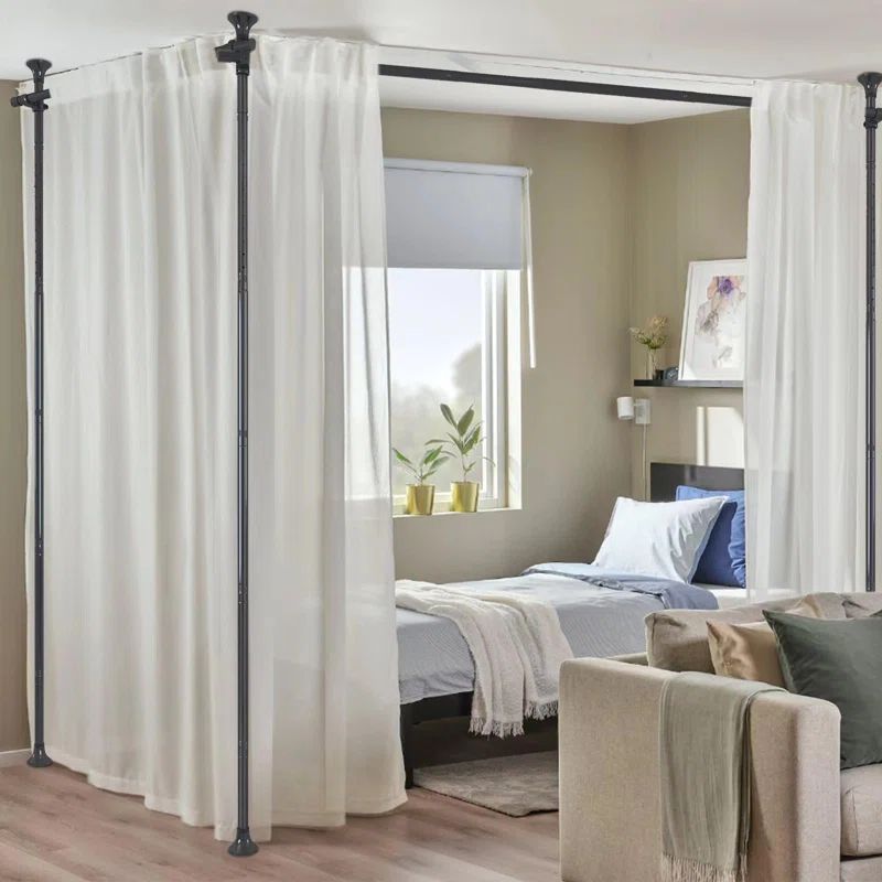 Adjustable Black Floor to Ceiling Hanging Room Divider