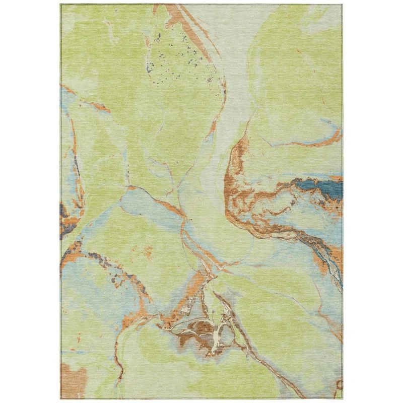 Aloe Green Abstract Washable Synthetic 3' x 5' Rug