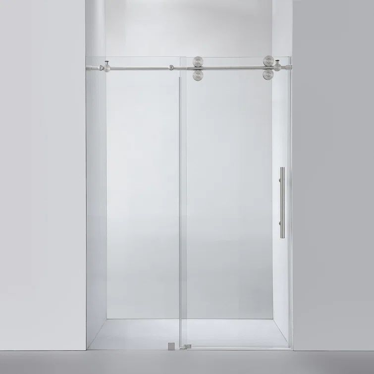 Villena Frameless Clear Glass Sliding Shower Door with Brushed Nickel Hardware