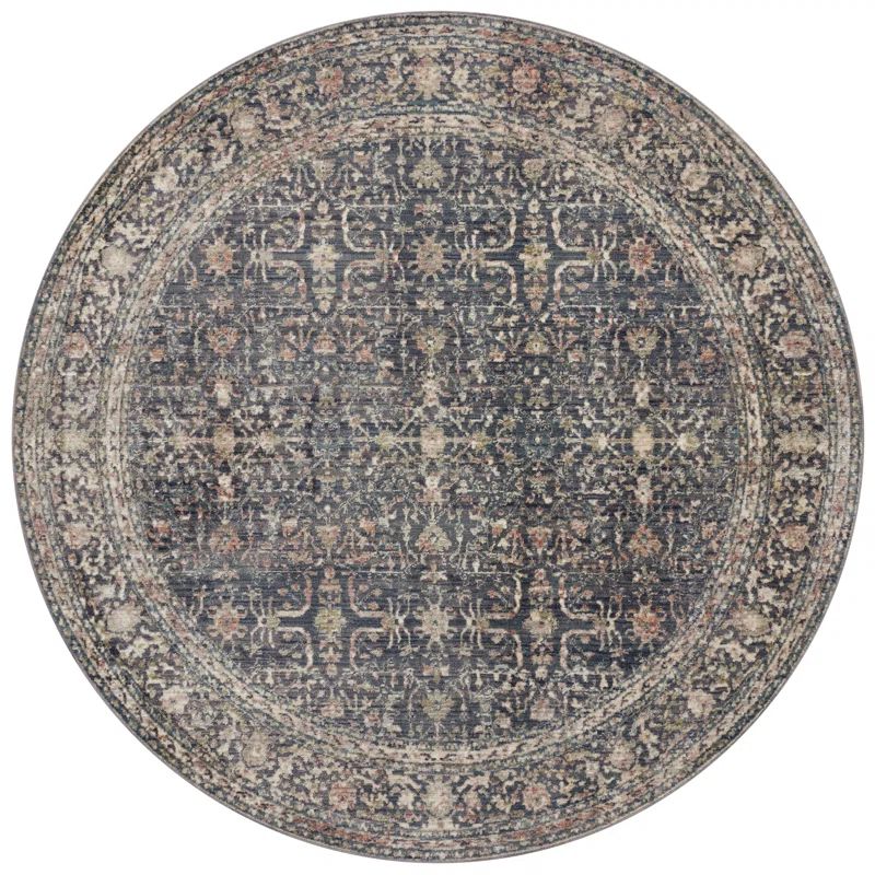 Midnight Blue Round Synthetic Area Rug with Fringe