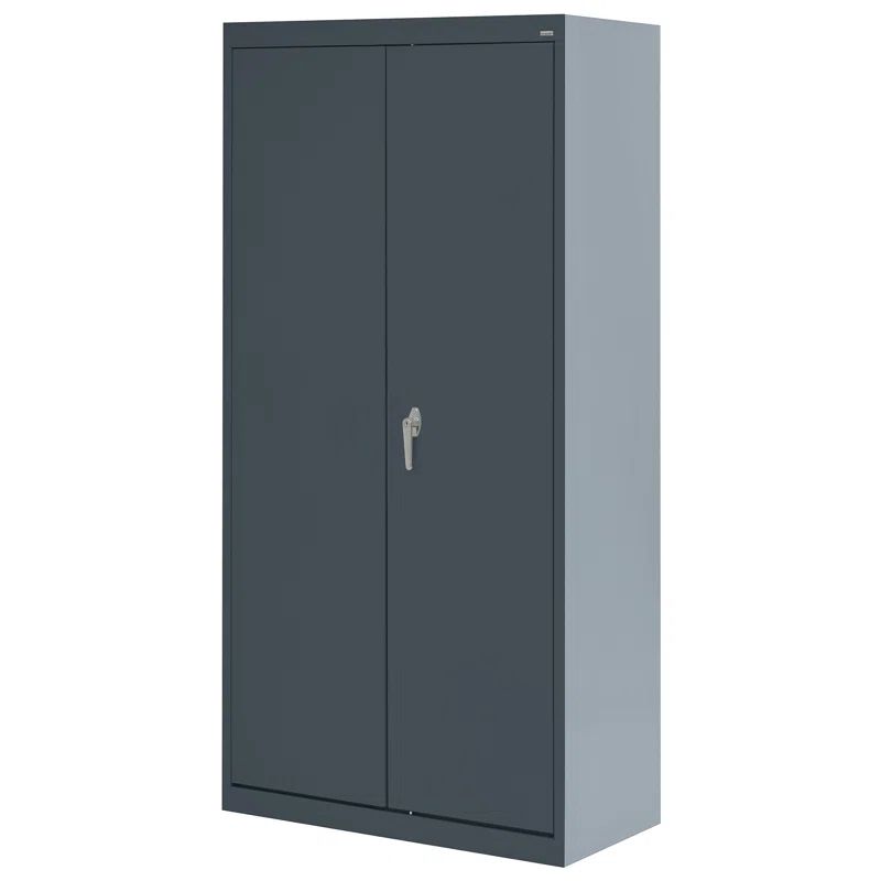 Charcoal Gray Steel Freestanding Lockable Office Cabinet with Adjustable Shelving